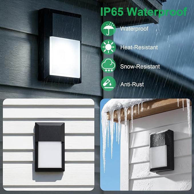 Outdoor Porch Light, LED Wall Sconce, Rustproof Aluminum | Modern Exterior Wall Light Fixture for House, Patio, Garage, 12W 1000 Lumen, Waterproof, 5000K, Black, 1 Pack
