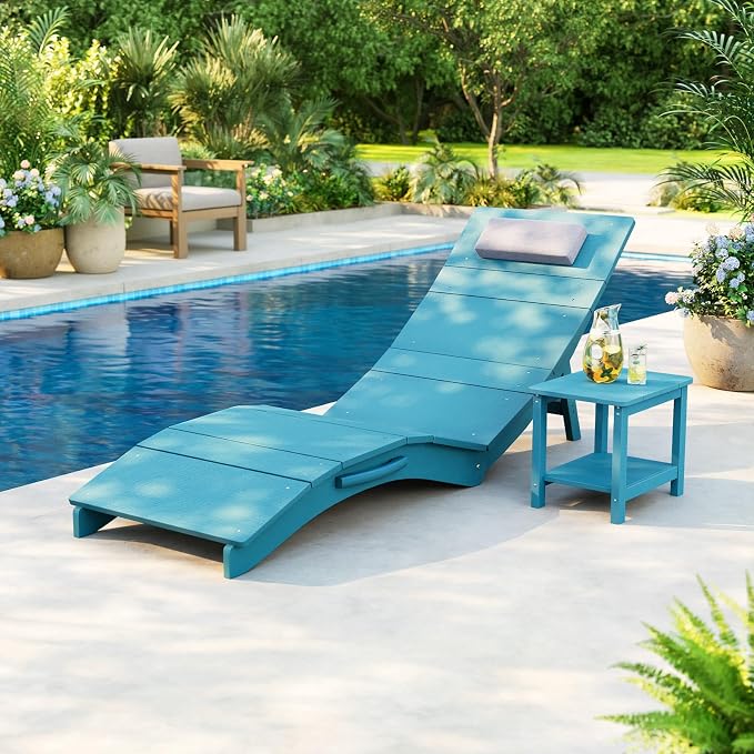 Stoog Rectangular Outdoor Side Table, All-Weather Turquoise End Table for Patio, Never Fade or Rot, Perfect for Pool, Backyard & Garden