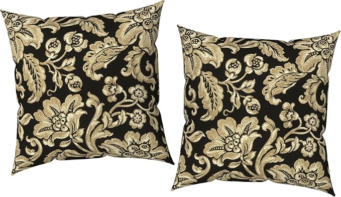 Outdoor Pillow Covers 16x16 Inch Set of 2 Waterproof Decorative Throw Pillow Covers Patio Pillow Cases for Patio Furniture Garden Couch Farmhouse,Jacobean Black