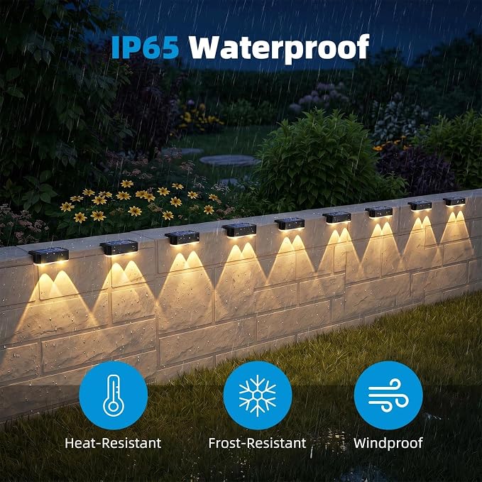 8 Pack Solar Fence Lights Outdoor, Railing Light Solar Powered, IP65 Waterproof Led Deck Solar Lights for Outside Backyard Balcony Porch, Warm White