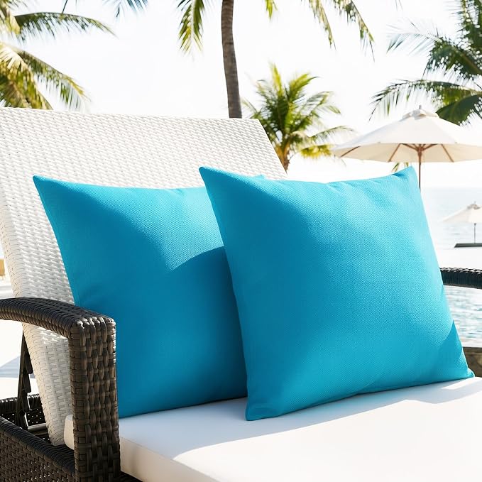 Lewondr 2 Pack Waterproof Outdoor Throw Pillow Covers, 18"x18", Light Blue | Waterproof, Solid PU Coating Throw Pillow Case, UV Protection Garden Cushion Cover, for Patio Decorative Sofa Couch Balcony