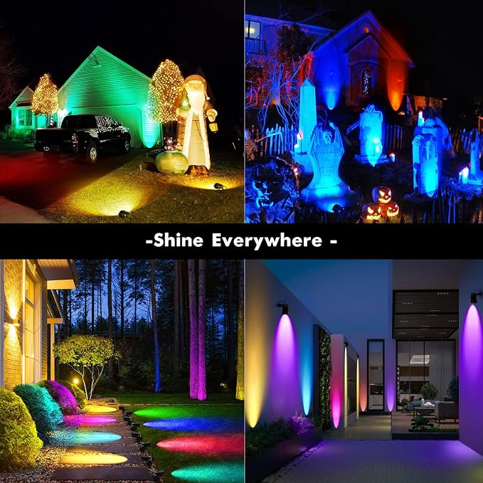 Landscape Lighting - 6W RGB Color Changing Halloween Landscape Lights 120V Christmas Outdoor LED Spotlight with Remote Control Waterproof Spot Lights for Yard Garden Patio Driveway (2 Pack)