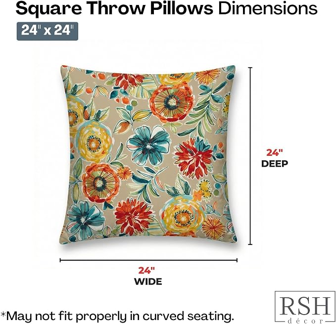 RSH DECOR Square Throw Pillows Set of 4, 24" x 24", Outdoor Pillows Waterproof, Outdoor Pillow Covers, Pillow Covers for Couch, Colsen Sonoma, Made in USA