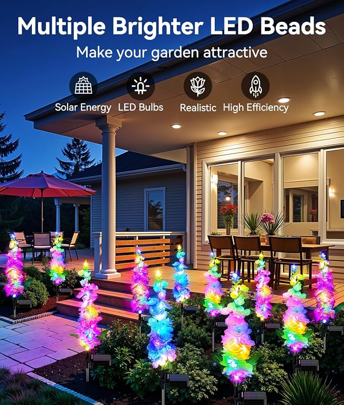 KOOPER Solar Lights Outdoor Garden Decor, 8 Pack Upgraded Delphinium Solar Garden Lights with 72 Colorful LEDs, Vivid Flowers Outdoor Waterproof for Landscape Patio Yard Decor