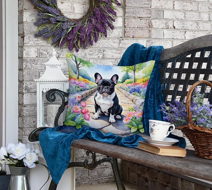 Caroline's Treasures French Bulldog Spring Path Throw Pillow Machine Washable, Indoor Outdoor Decorative Pillow for Couch, Bed or Patio, 18Hx18W
