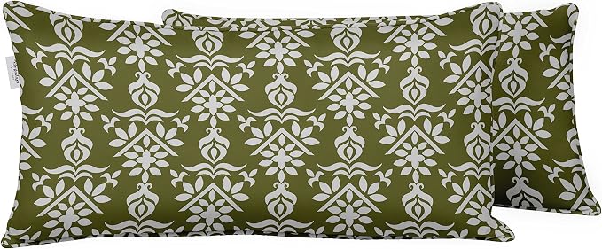 Indoor/Outdoor Polyester Fabric Lumbar Pillow Cover, All-Weather Waterproof Rectangular Cushion Case for Patio Furniture, 12 x 18 Set of 2 - Block-63
