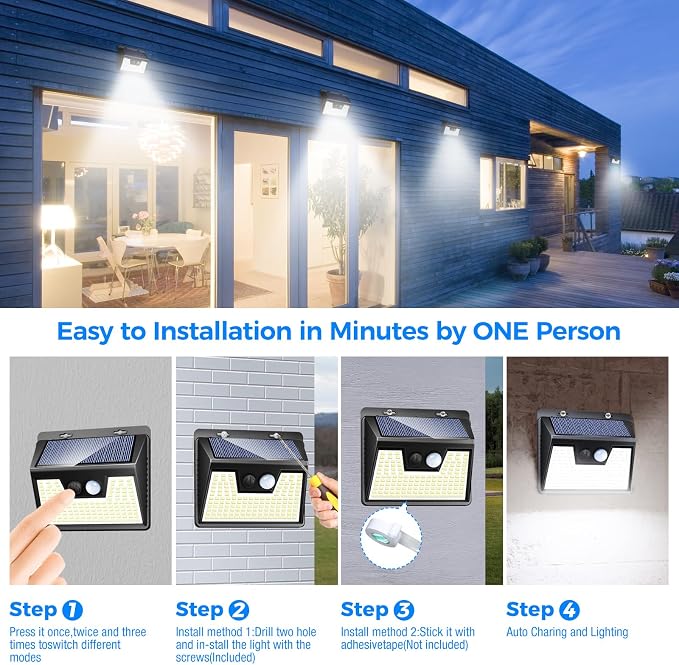 Solar Lights Outdoor Waterproof [12 Packs/140 LEDs], 3 Lighting Modes Solar Motion Sensor Light Outdoor, Ultra Bright Security Lights Outdoor Solar Lights for Outside Fence Yard Patio Deck