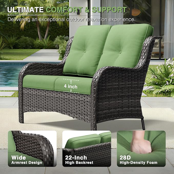 Joyside 8 Piece Wicker Patio Furniture Set, Outdoor Swivel Rocker Patio Chairs with High Back, Deep Seating, Wide Armrest, Thickened Cushions, Outdoor Furniture for Deck, Porch Use