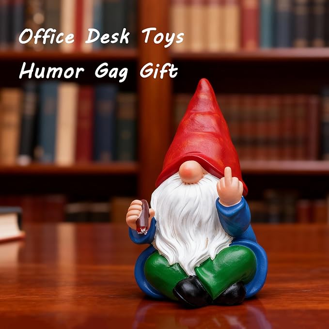Middle Finger Gnome Statue 6.3in, Funny Smoking Garden Gnomes Yard Home Decoration - Hilarious Gag Birthday Gifts for Men Women, White Elephant Party - Indoor/Outdoor Decor