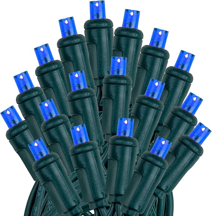 Novelty Lights 50ft 100 LED Blue Christmas Lights, Green Wire, Outdoor