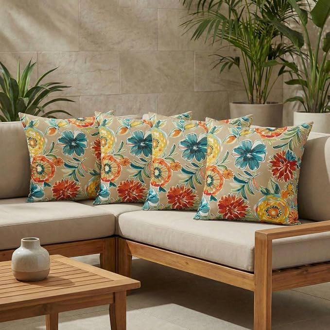 RSH DECOR Square Throw Pillows Set of 4, 24" x 24", Outdoor Pillows Waterproof, Outdoor Pillow Covers, Pillow Covers for Couch, Colsen Sonoma, Made in USA