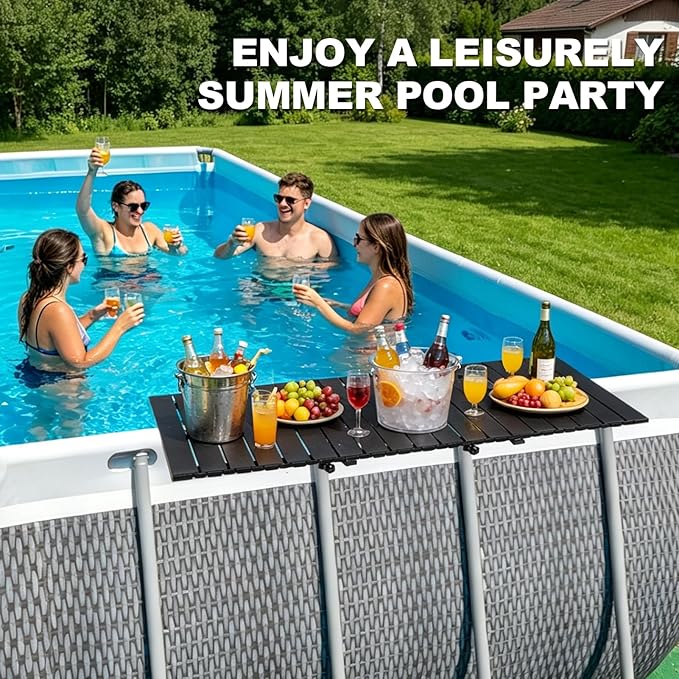 Foldable Swim Up Pool Bar Table for Above Ground Pools, 44''x16'' Heavy Duty Rustproof Metal Pool Side Table Fits Round Oval Rectangular Frame Pools, Outdoor Patio Drink Snack Side Table