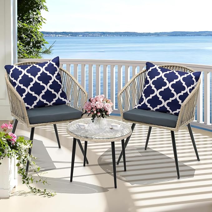 Pack of 2 Outdoor Waterproof Throw Pillow Covers 18x18 Navy Blue and White Throw Pillow Covers Outdoor Pillows Covers for Patio Furniture Garden Balcony Sunbrella Outside(No Pillow Insert)