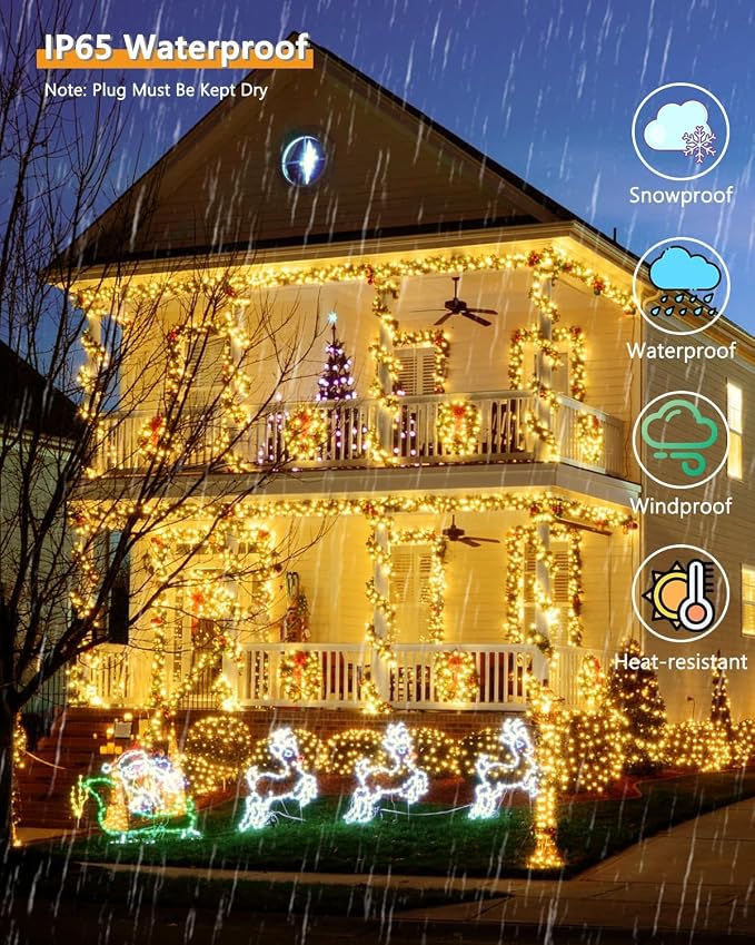 KAQ Solar String Lights Outdoor 2Pack 500LED 180FT Waterproof Warm White | 500LED Super Bright, 180FT Total Length, IP65 Waterproof, 8 Twinkle Modes with Memory, Auto On/Off, for Garden Yard Decor