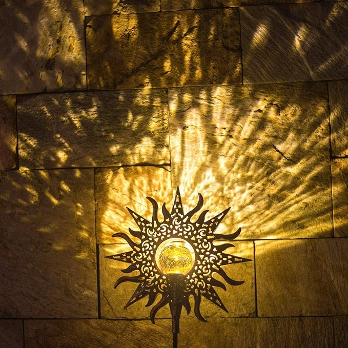 Sun Solar Lights Outdoor Waterproof Metal Garden Stakes for Patio Yard Walkway LawnPatio Mothers Gifts Mom Wife Grandma (Sun)