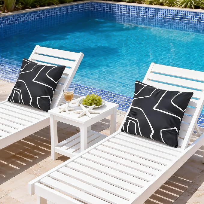 Outdoor Waterproof Throw Pillow Covers 18x18 Inch Set of 2 | Modern Abstract Lines Decorative Pillow Cover, Black White Cushion Covers for Garden Patio Tent Balcony Bench Couch Sofa