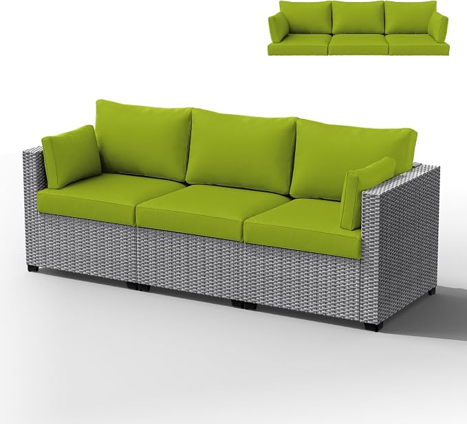 Outdoor Furniture Replacement Cushions, Waterproof Patio Furniture Cushions, 4" Deep Seat Outdoor Sectional Cushion for 3-Seat Outdoors Rattan Sofa Patio Sofa Cushion, Grass Green