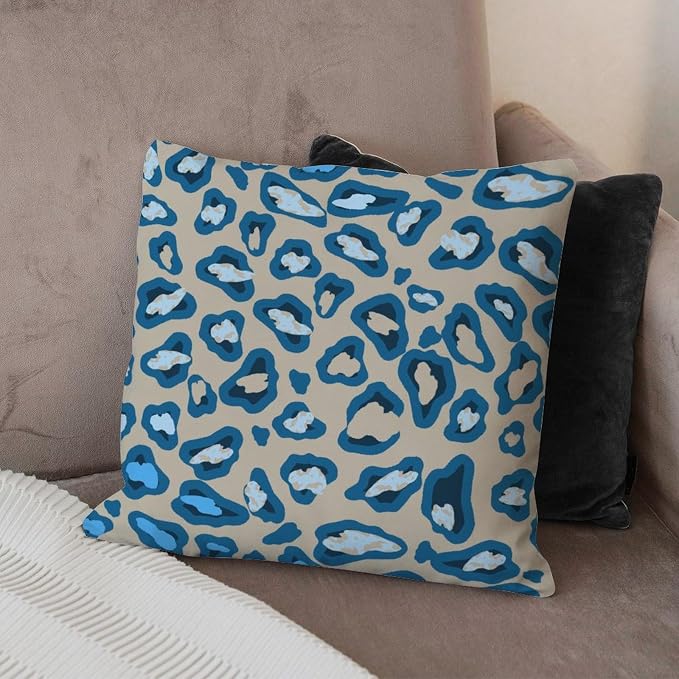 Throw Pillow Covers Chinoiserie Cheetah Print Pillows Classic Blue and Light Brown Pillow Cover Accent Decorative Cushion Cases Home Decor for Patio Couch Sofa Office 24x24 in