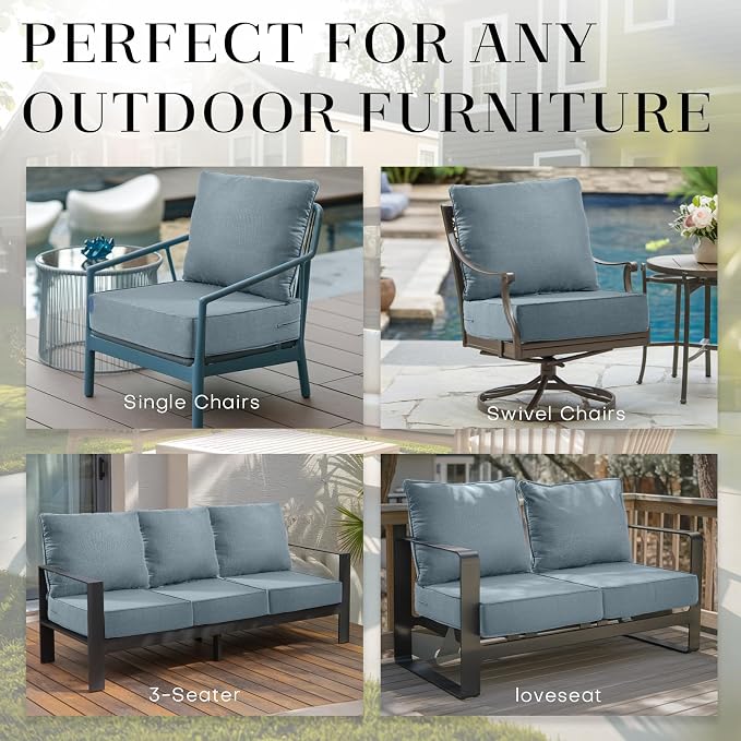 Luxury 24*24*6in Outdoor Patio Cushions, 2 Pieces Sky Blue Outdoor Cushion | 6in Outdoor Patio Cushions, Water-Resistant, Reversible, Removable Cover, for Patio Chairs Sofa Couch Loveseat