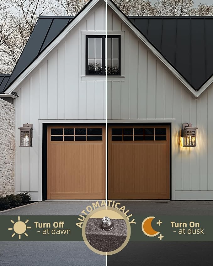 Dusk to Dawn Outdoor Lighting, HWH Outdoor Wall Lights Exterior Wall Lantern Light Waterproof, Oil-Rubbed-Bronze Finish with Water Ripple Glass, 5HD27B-PC ORB-WP