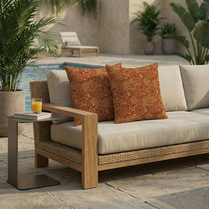 RSH DECOR: Outdura Square Throw Pillows Set of 2 | 17" x 17" | Water and Fade-Resistant Performance Fabric | Outdoor Pillow Covers with Down-Alternative Inserts | Made in USA (Marrakech Salsa)