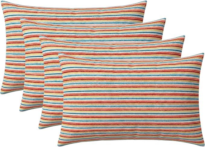 RSH DECOR: Lumbar Throw Pillows Set of 4 | 20" x 12" | Water and Fade-Resistant Performance Fabric | Outdoor Pillow Covers with Down-Alternative Inserts | Made in USA (Espy Fresh)