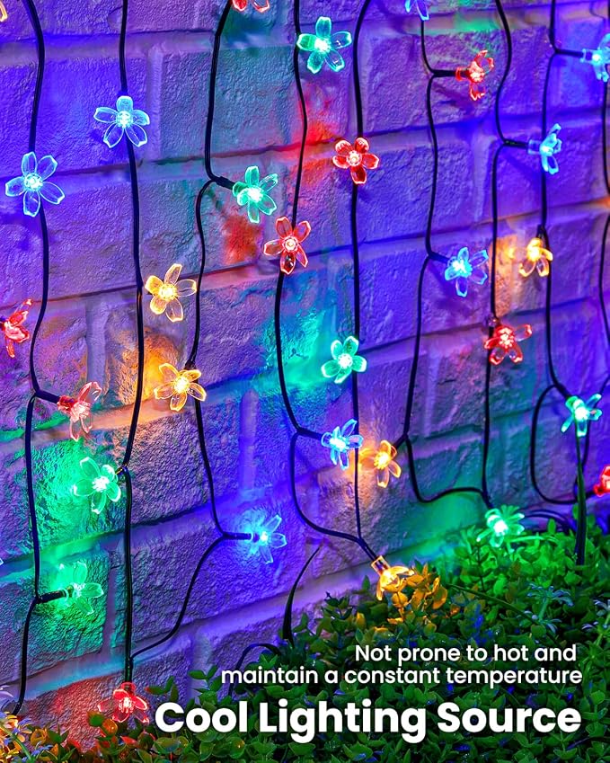 Brightown 60 LED Flower Solar String Lights Outdoor Waterproof Fairy Lights | 8 Lighting Modes & Waterproof Outdoor Lights for Garden Yard Fence Patio Christmas Tree Wedding Party Decor, Multicolor