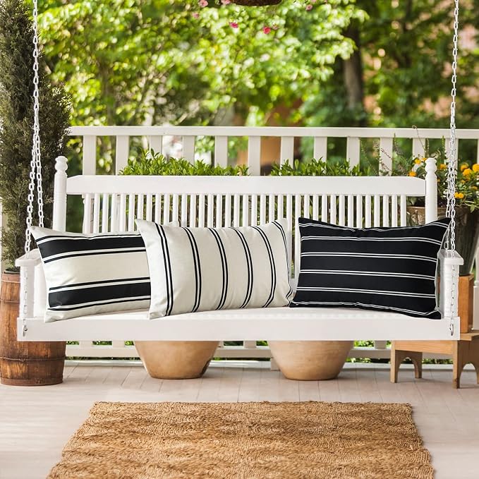 OTOSTAR Outdoor Decorative Pillow Covers Waterproof Garden Throw Pillow Covers 12x20 Inch Cushion Case Geometry Throw Pillowcases Pillows Shell for Patio Furniture Couch Tent Balcony Pack of 4 (Black)