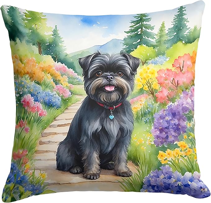 Caroline's Treasures Affenpinscher Spring Garden Throw Pillow Machine Washable, Indoor Outdoor Decorative Pillow for Couch, Bed or Patio, 14Hx14W