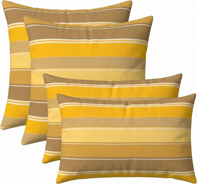 RSH DECOR: Sunbrella Lumbar & Square Pillows Set of 4 | 20" x 12" & 20" x 20" | Water & Fade-Resistant Performance Fabric | Outdoor Throw Pillows for Patio Furniture | Made in USA (Martinez Pineapple)
