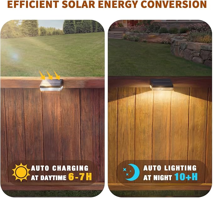 NIORSUN Solar Fence Lights 16 Pack, Outdoor Solar Lights with 3 Color Temperatures, IP65 Waterproof Wide-Angle LED Lighting for Fence, Patio, Yard, Deck, Wall, Garden (Black)