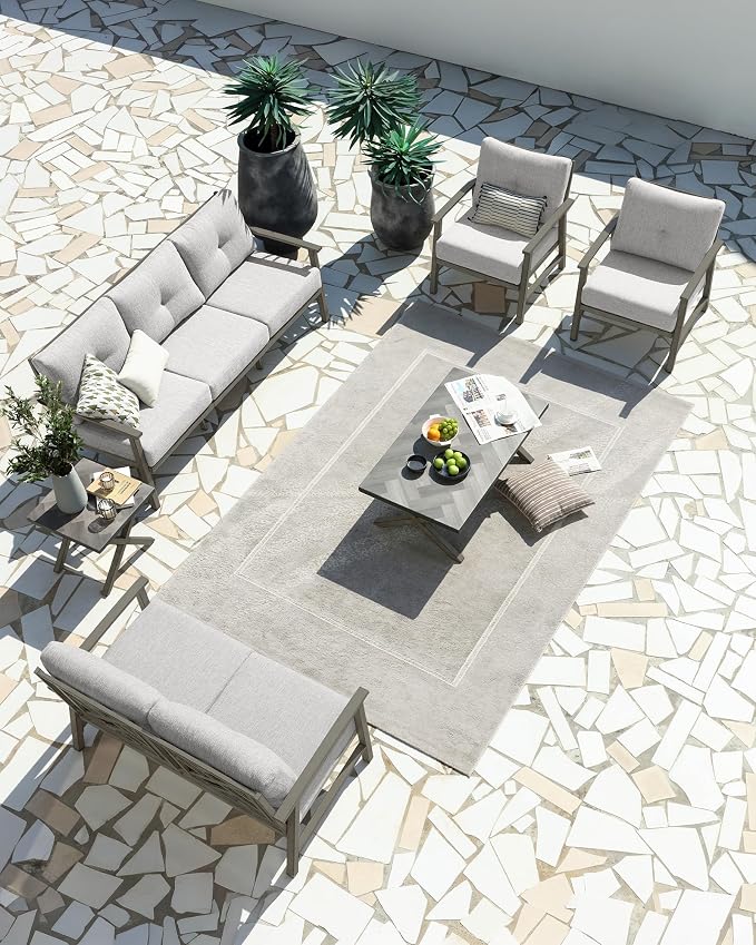 2 Pieces Outdoor Patio Chairs, Outdoor Aluminum Armchair Conversation Set with Thick Cushions, All Weather Patio Furniture Sofa Chairs Set for Garden, Poolside, Lawn, Limed Oak