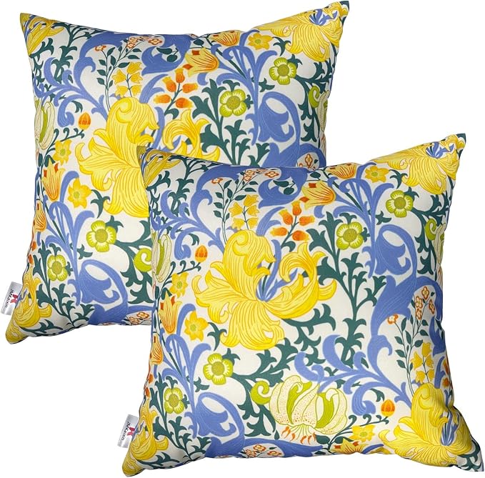 Outdoor Throw Pillows 18×18 Inch Waterproof Pillows with Inserts | Set of 2 Fade Resistant Decorative Square Pillows for Couch, Sofa and Patio Furniture