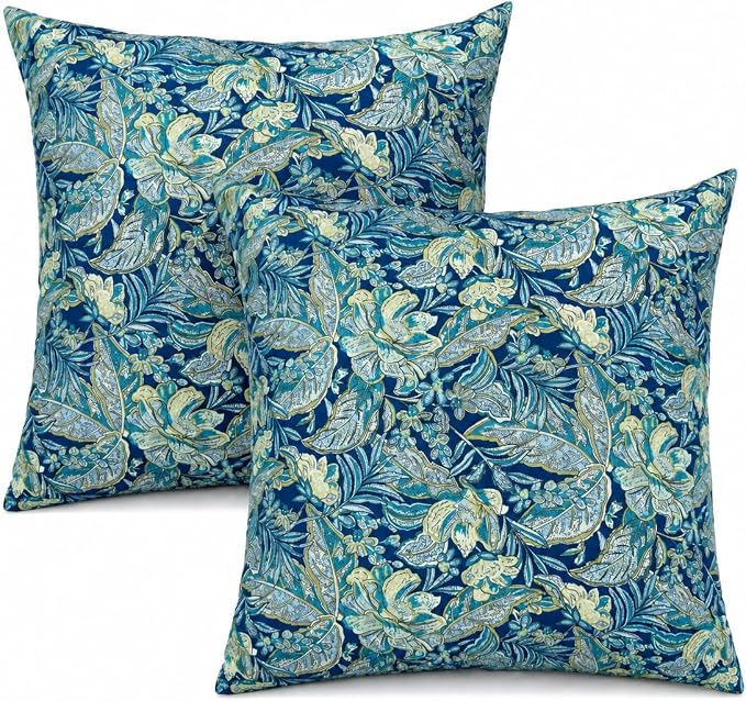 Outdoor/Indoor Decorative Throw Pillows 18×18 Inch | Pack of 2 Waterproof Decorative Throw Pillows with Inserts, Square Pillows for Bed, Couch, Sofa and Patio Furniture