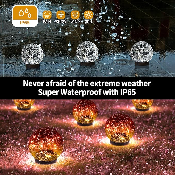 JKIMK Solar Globe Lights Outdoor Waterproof-Solar Balls for Garden | Cracked Glass Ball Lights Outdoor-Solar Orbs for Outside-Decorations for Patio and Yard Lawn Backyard Decor