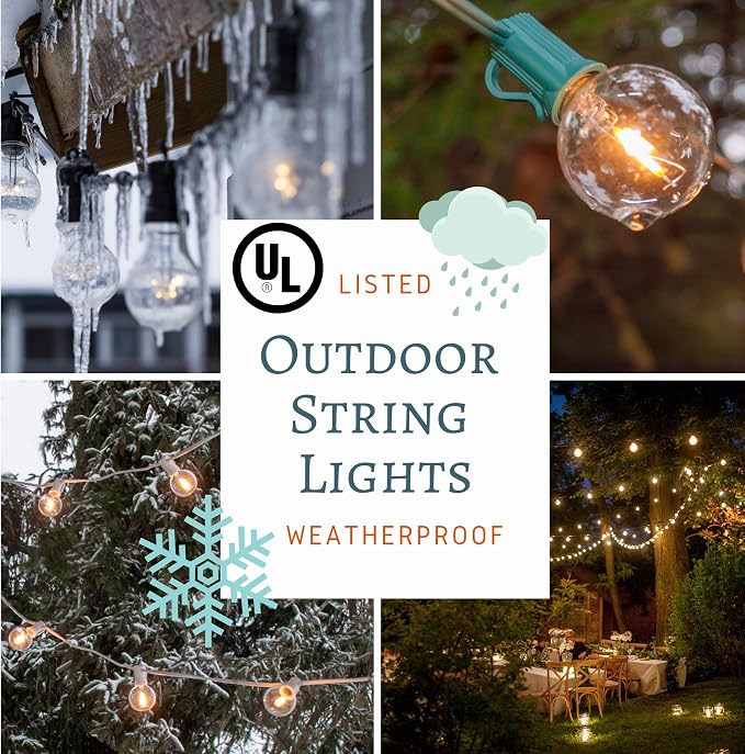 G40 Assorted Satin Pearl Colored String Lights (25 Foot – White Wire) | G40 Assorted 1.6" Bulbs, Outdoor Globe Patio String Lights