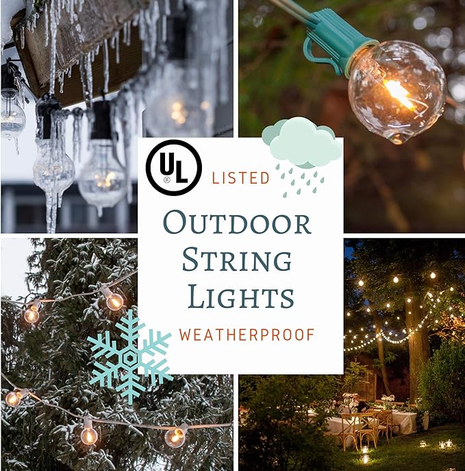 G40 White Pearl Outdoor Patio Globe String Lights (50 Foot - Green Wire) | G40 Frosted White Pearl 1.6" Bulbs