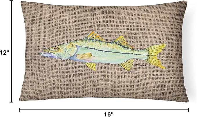 Caroline's Treasures 8772PW1216 Fish - Snook Canvas Fabric Decorative Pillow Machine Washable, Indoor Outdoor Decorative Pillow for Couch, Bed or Patio, 12HX16W