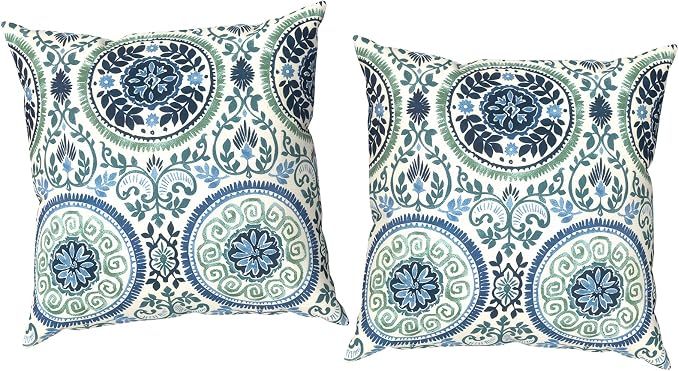 Outdoor Throw Pillow Covers 18x18 Inch, Decorative Pillow Covers for Patio Furniture, Medallion Blue Modern Cushion Cases for Garden Couch Home Sofa, Pack of 2
