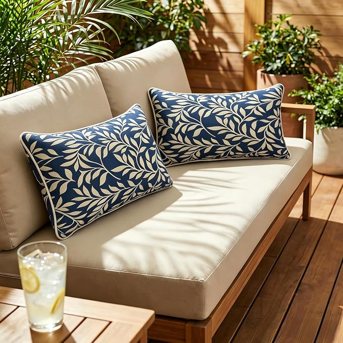 JMGBird Waterproof Outdoor Pillow Covers with Inserts Included | 12×20 Outdoor Patio Pillows Outdoor Throw Pillow for Furniture, Patio, Couch