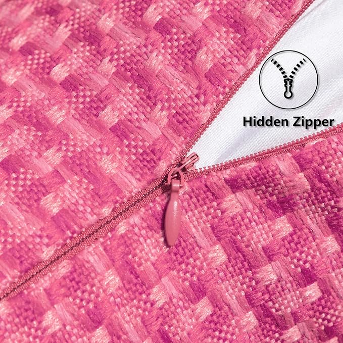 Kevin Textile Outdoor Waterproof 22"x22" Pillow Covers 2 Pack, Hot Pink | Water Resistant Weaving Faux Linen Texture Throw Pillow Covers, Outside Decorative Pillowcases for Garden Patio Balcony Couch