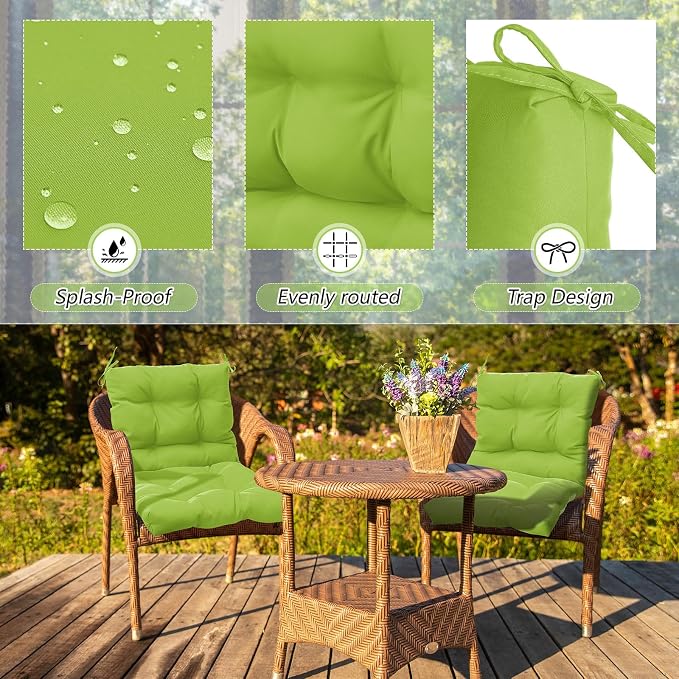 Marsui 4 Pcs Outdoor Indoor High Back Chair Cushions Patio Furniture Tufted Pillow with Ties Water-Resistant Replacement Outdoor Rocking Chair Cushions, 42 x 21 Inches (Fruit Green,Solid Color)