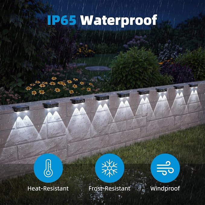 12 Pack Solar Fence Lights Outdoor, Deck Light Solar Powered, IP65 Waterproof Led Riling Solar Lights for Outside Step Yard, Cool White