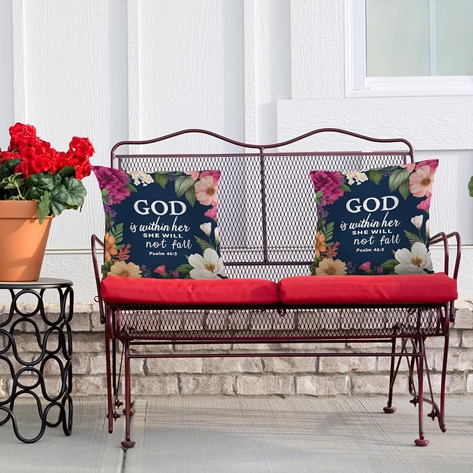 Swono Bible Verses Set of 2 Square 18x18 Inch Throw Pillow Cover God is Within Her She Will Not Fall Cosy Pillowcases Pillow Cushion Covers for Home Sofa Couch Garden Bench Car, Christian Quote