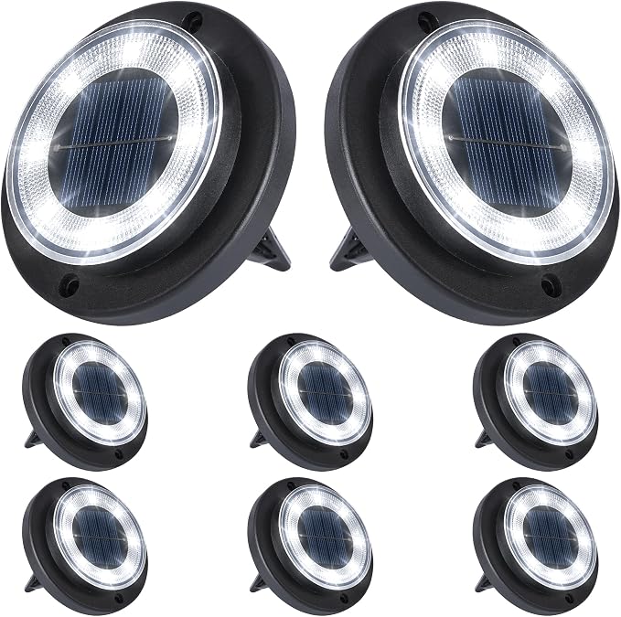 Flacchi Solar Lights Outdoor Waterproof - 2-in-1 Solar Powered Ground Lights Outdoor Solar Disk Light Landscape Light for Deck Step Patio Yard Pathway Walkway Driveway Garden (Cool White, 8 Pack)