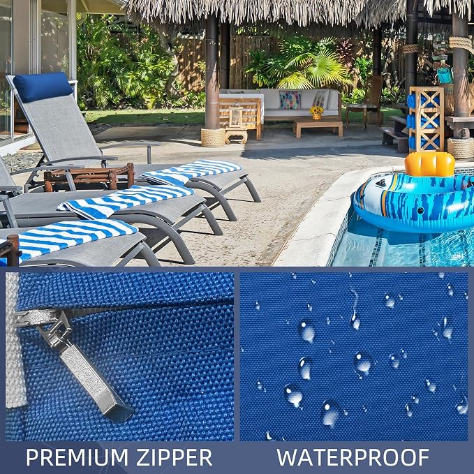 Chaise Lounge Head Pillow, 2 Pack Outdoor Patio Pillows with Adjustable Strap, Lounge Head Resting Pillow for Recliner Beach Pool Lounger Office Chair，Water Resistant Royal Blue