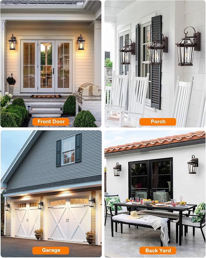 VIANIS Outdoor Wall Lights, 2-Pack Dusk to Dawn Outdoor Lighting, Rustproof Exterior Lighting Fixtures, Farmhouse Oil-Rubbed Bronze Exterior Wall Light, Waterproof Porch Light Fixture with E26 Soket