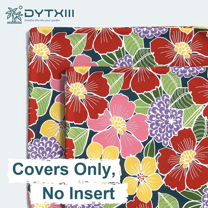 DYTXIII Pack of 2 Outdoor Waterproof Pillow Covers ONLY, 18"x18" Square Decorative Double Printed Throw Pillow Cases for Patio Couch Porch Furniture, Flower Bloom