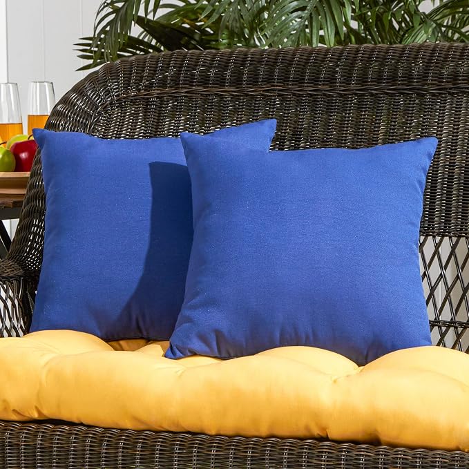 South Pine Porch Outdoor 17-inch Square Accent Pillow, Set of 2, Solid Marine Blue