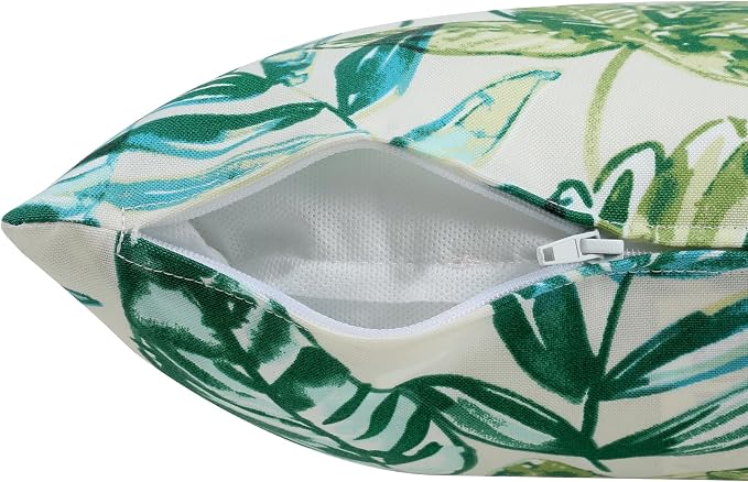 FUNHOME Water Resistant Outdoor Throw Pillows for Patio Furniture,18x18 Inch Decorative Pillows Set of 2 with Insert,Hidden Zipper Headrests for Sofa Couch Chair(Palm Leaf)